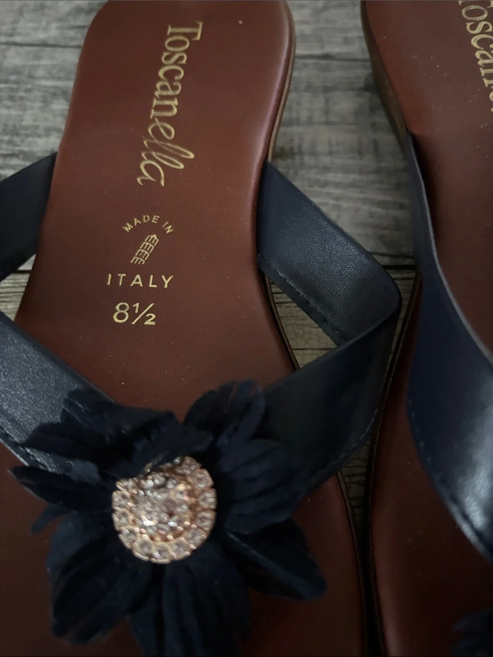 Toscanella Navy Floral Jewel Thong Sandals for Women